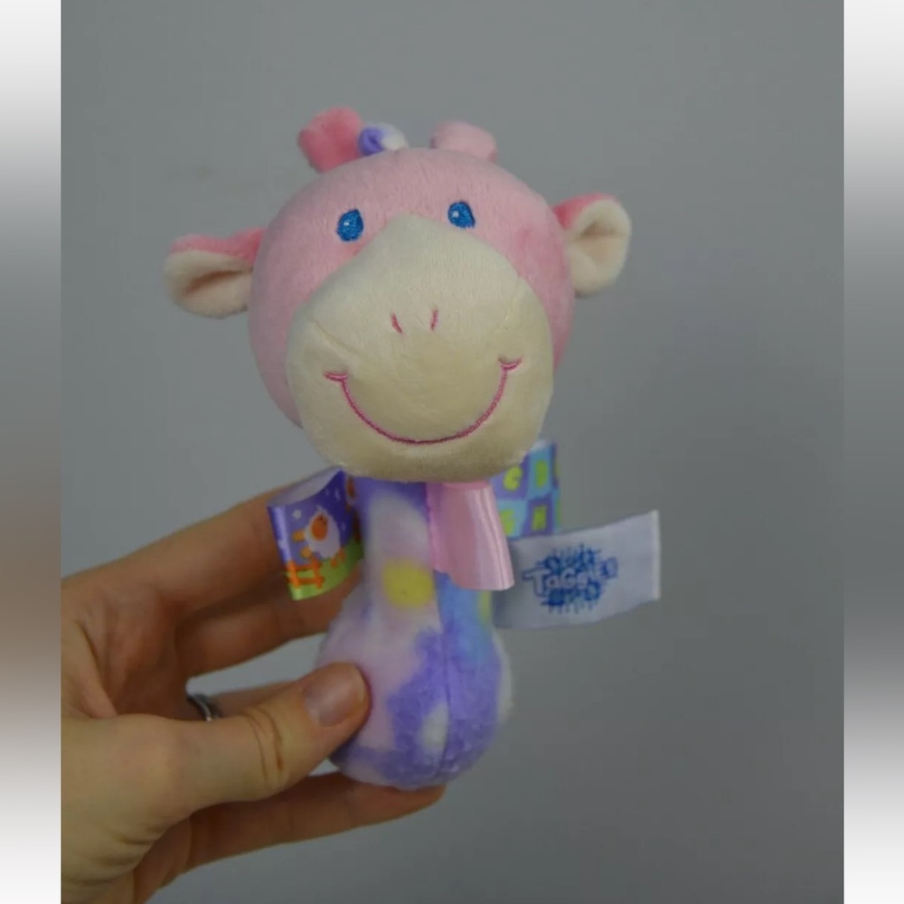 Taggies Giraffe Baby Toy Pink Purple Floral Hand Rattle Plush Stuffed Animal